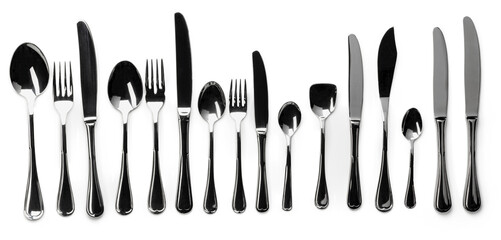 Set of stainless steel cutlery isolated on white