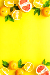 Citrus frame of oranges and frapefruit top view