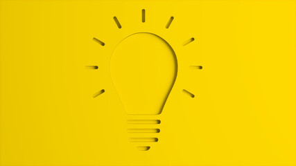 Idea Bulb Carved in a yellow wall, 3d rendered illustration.
