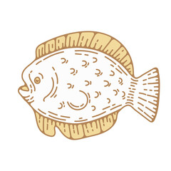 fish vector illustration in engraving style. flat clip art element for logo design. aquarium creature, fishing, pet store.