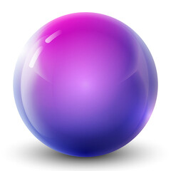 Glass purple ball or precious pearl. Glossy realistic ball, 3D abstract vector illustration highlighted on a white background. Big metal bubble  with shadow.