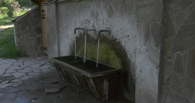 Water spring on summer morning with water running