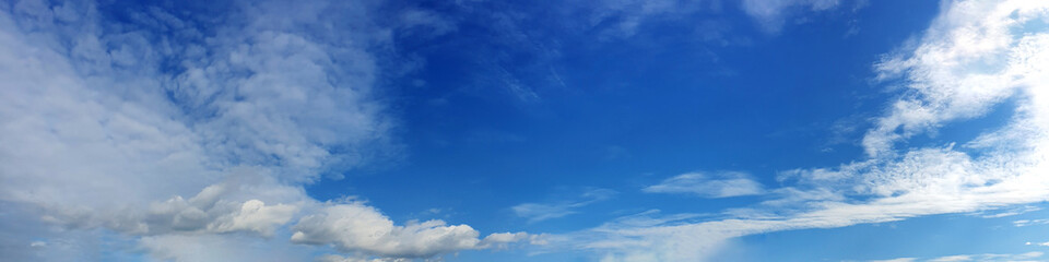 Blue sky panorama with cloud on a sunny day. Beautiful 180 degree panoramic image.