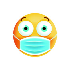Cute Confused Emoticon with Face Mask on White Background. Isolated Vector Illustration 