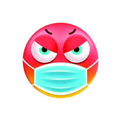 Fototapeta premium Cute Angry Emoticon with Face Mask on White Background. Isolated Vector Illustration 