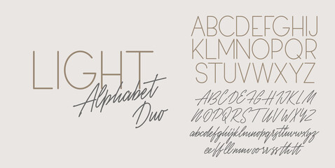 Fototapeta Script and sans light duo font design. Vector alphabets. obraz