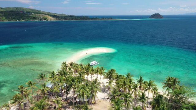 Wonderful Exotic Island Beach and Sandbar, Drone Aerial View. Scenic Romblon Island, Philippines