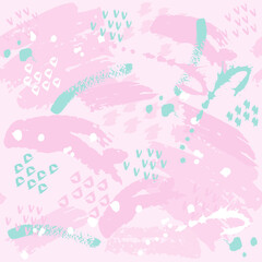 Fototapeta na wymiar Pink splashes of paint geometric seamless background