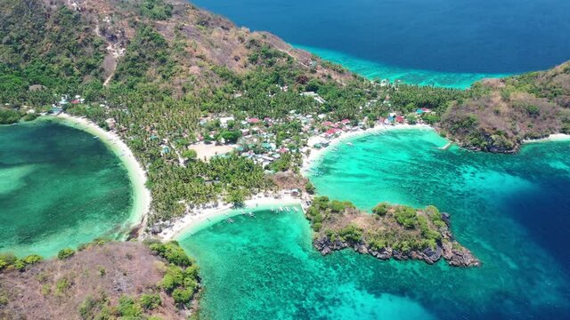Aerial View of Scenic Coastline and Lagoons of Romblon Island Archipelago, Philippines