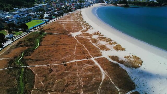 Beach of Covas in Viveiro, Lugo, Galicia. Spain. Sandy beach. Drone view
