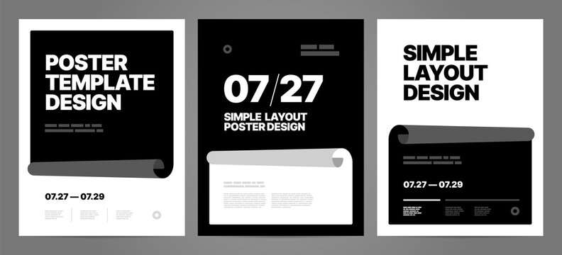 Simple template design with page curl. Design for poster, flyer or cover. Black and white color.