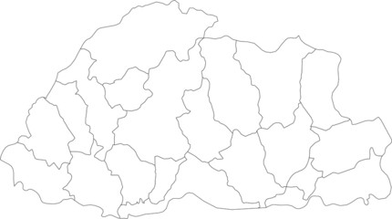 White Districts Map of Asian Country of Bhutan