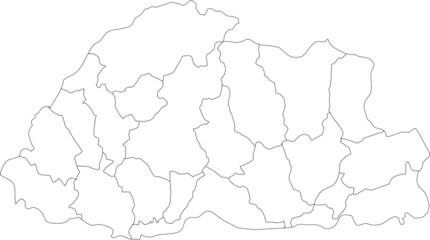 White Districts Map of Asian Country of Bhutan