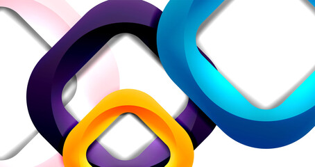 Square geometric vector abstract background, dynamic modern minimal template. Multicolored square shapes with round corners overlapping each other