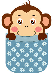 Fototapeta premium Cute monkey peeking inside pocket 