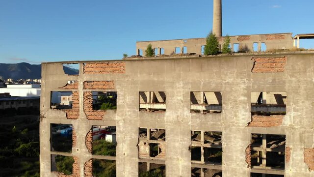 Ruins of coal power station with ruined walls left in oblivion for a long time from communist regime in Eastern Europe
