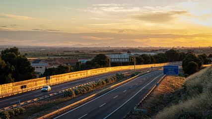 Fototapeta na wymiar A sunset in a highway in Spain