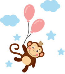 King monkey flying with balloons on sky