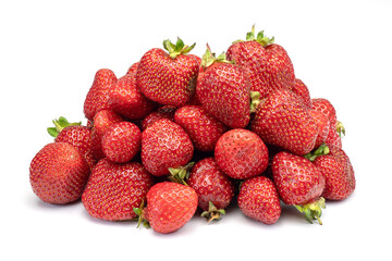 Heap of fresh strawberries isolated on white background. Full depth of field with clipping path.