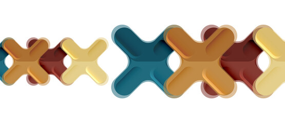 Glossy multicolored plastic style cross composition, x shape design, techno geometric modern abstract background. Trendy abstract layout template