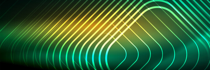 Shiny neon lines, stripes and waves, technology abstract background. Trendy abstract layout template for business or technology presentation, internet poster or web brochure cover, wallpaper