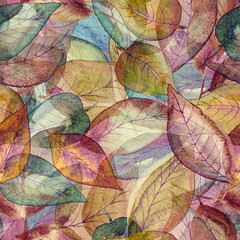 Colorful watercolor leaves seamless pattern background.