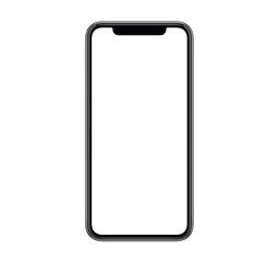 Smartphone mockup. New modern black frameless smartphone mockup with blank white screen. Isolated on white background. Smartphone frameless design concept.