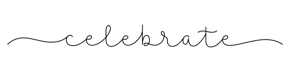 CELEBRATE black vector monoline calligraphy banner with swashes