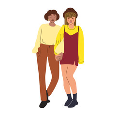 Two young girls in clothes. Friendship and smiling