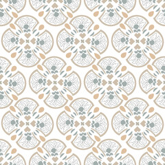 Geometric seamless tiles vector pattern. Mediterranean seamless gray design. Portuguese or spanish retro old mosaic tiles. Decorative textile background.