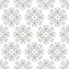 Geometric seamless tiles vector pattern. Mediterranean seamless gray design. Portuguese or spanish retro old mosaic tiles. Decorative textile background.