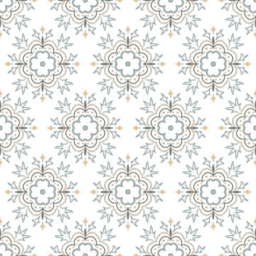 Geometric seamless tiles vector pattern. Mediterranean seamless gray design. Portuguese or spanish retro old mosaic tiles. Decorative textile background.
