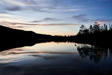 A beautiful lake and the sun has set. Bright colors and reflection in the water. shot in outside Oslo.