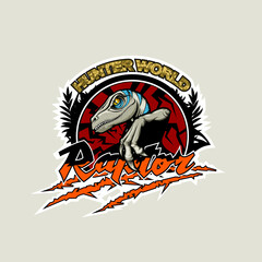 Hunter world, logo with a raptor in the center. - obrazy, fototapety, plakaty