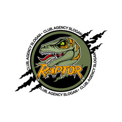 Scary Raptor in the center with open mouth. Team logo template.