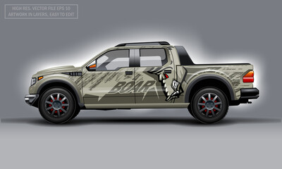 Editable template for wrap SUV with evil Boar profile decal. Hi-res vector graphics.