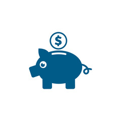 Piggy Bank Blue Icon On White Background. Blue Flat Style Vector Illustration.