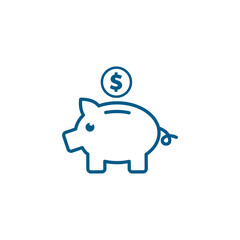 Piggy Bank Line Blue Icon On White Background. Blue Flat Style Vector Illustration.