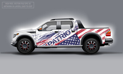 Editable template for wrap SUV with Usa flag decal. Hi-res vector graphics.