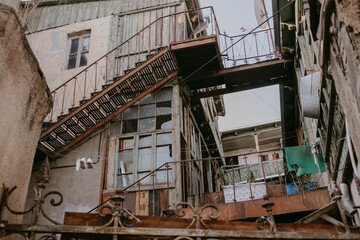 Fototapeta na wymiar view on balconies on Tbilisi street
