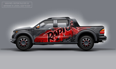 Fototapeta Editable template for wrap SUV with abstract Raptor text decal. Hi-res vector graphics. obraz