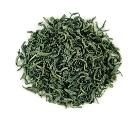 green tea leaves on white