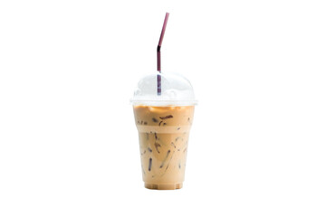 Iced coffee in plastic cup isolated on white background. Cold espresso.
