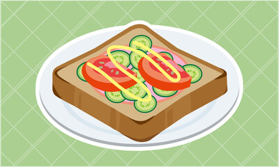 お皿に盛られたトマトときゅうりのハムトースト