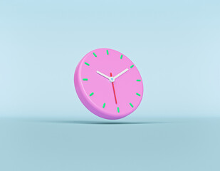 analog clock on pastel blue background. minimal design for banner, flyer, poster, web site. concept of time. 3d rendering