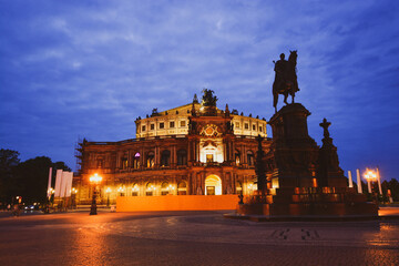semper opera in Dresden, Germany at night and dawn