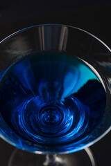 Blue cocktail in a glass. View from above