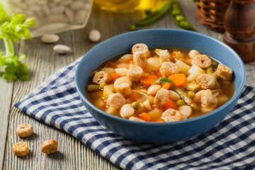 Minestrone soup with crostini.