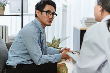 Mental health. Psychologist advise patient. Unemployment of economic problems during Coronavirus or...
