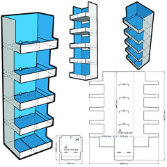 Counter display stand and Die-cut Pattern. The .eps file is full scale and fully functional. Prepared for real cardboard production.